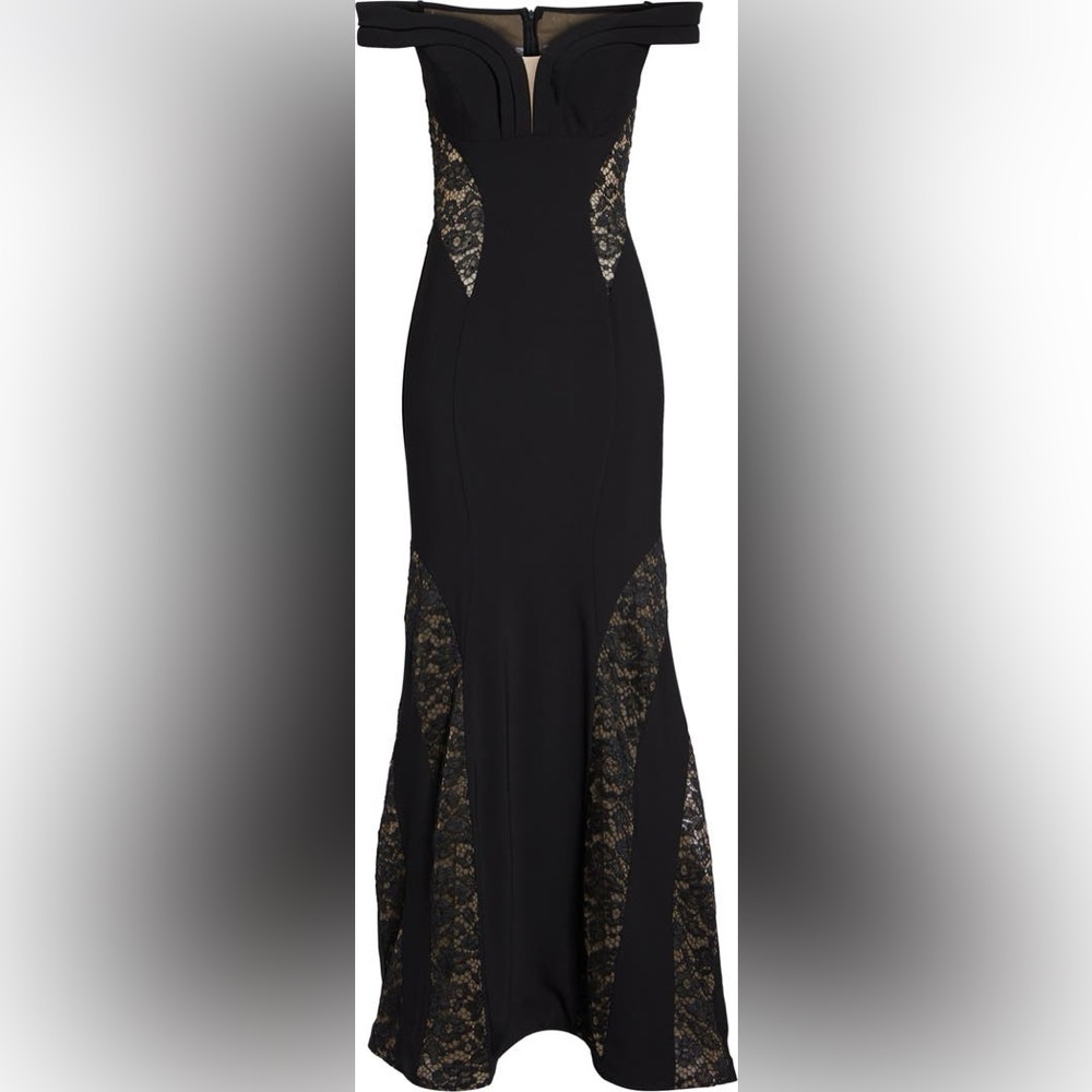 Xscape Black Strapless Lace-Panel Mermaid Gown
